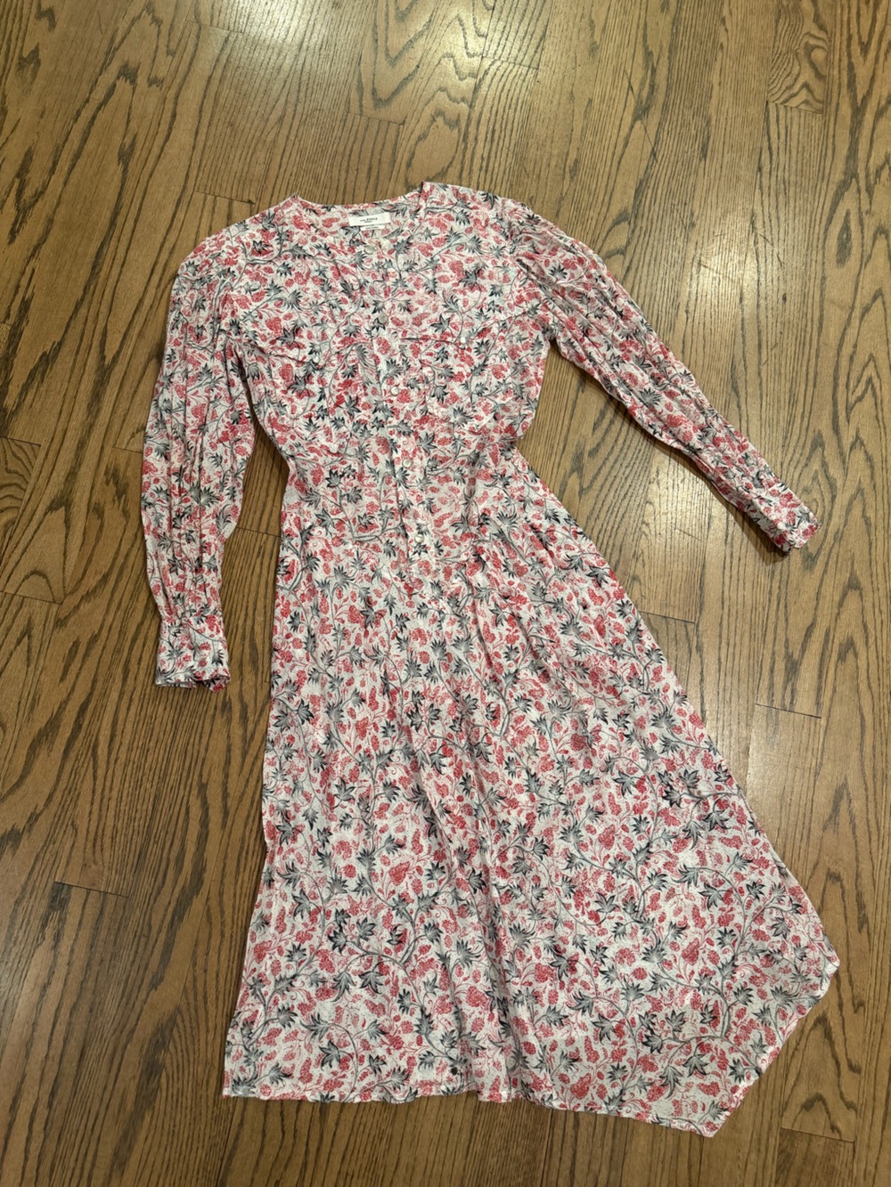 Floral Pink Long-Sleeve Midi Dress